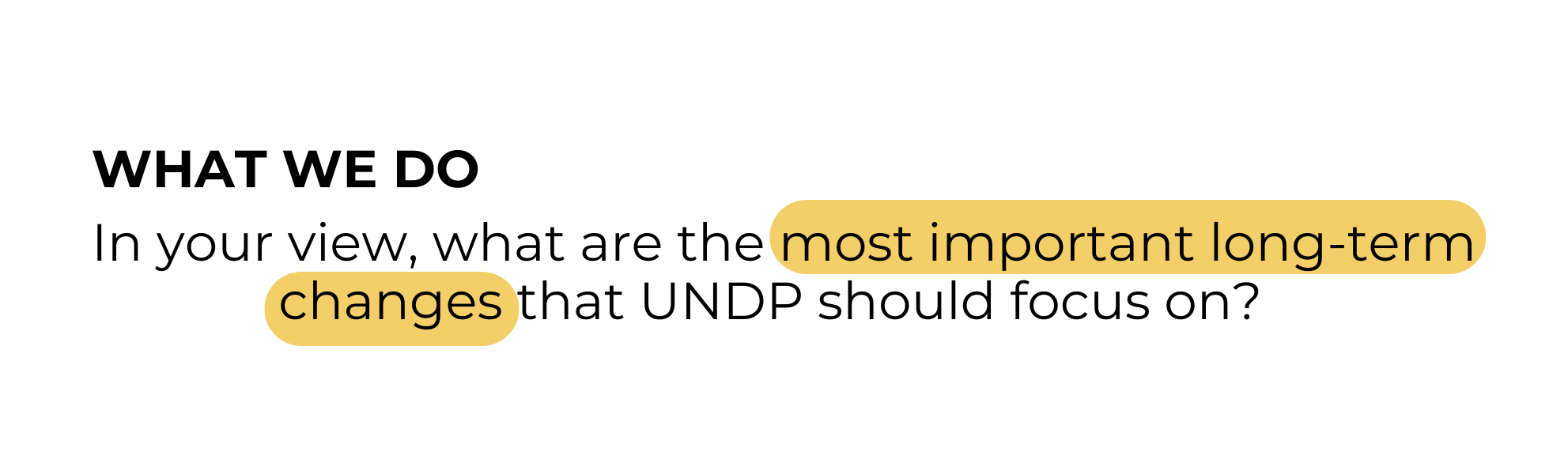 WHAT WE DO: In your view, what are the most important long-term changes that UNDP should focus on? 