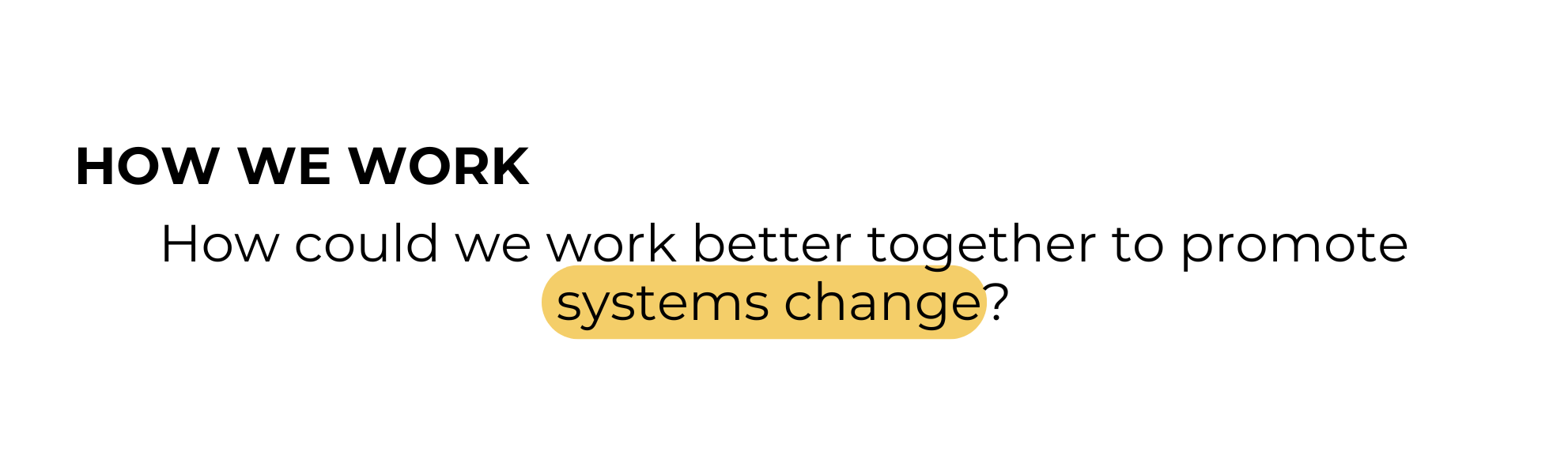 HOW WE WORK: How could we work better together to promote systems change? 