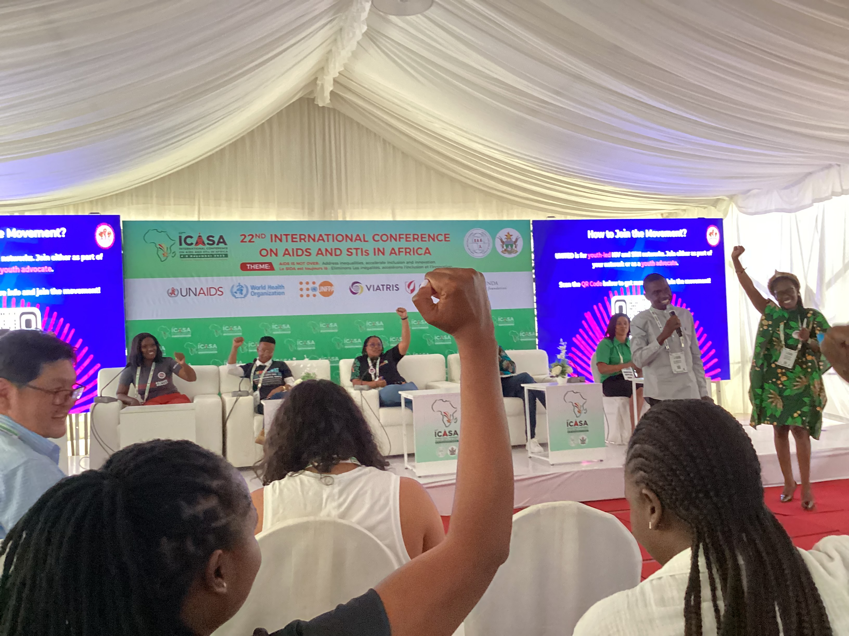Youngsters chanting to Amandla during the youth-led session 