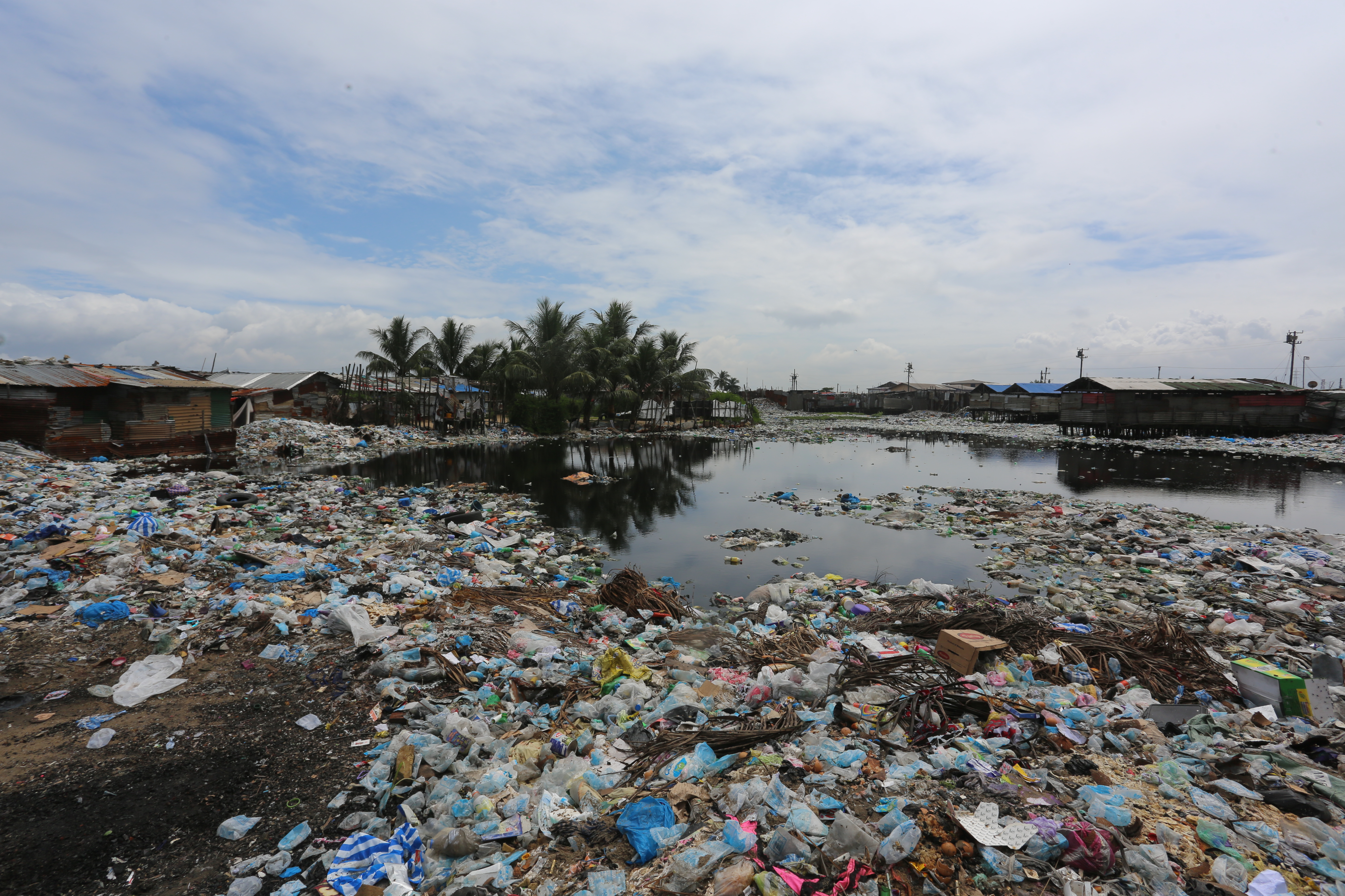 Trash choking the wetlands of Monrovia's West Point neighbourhood