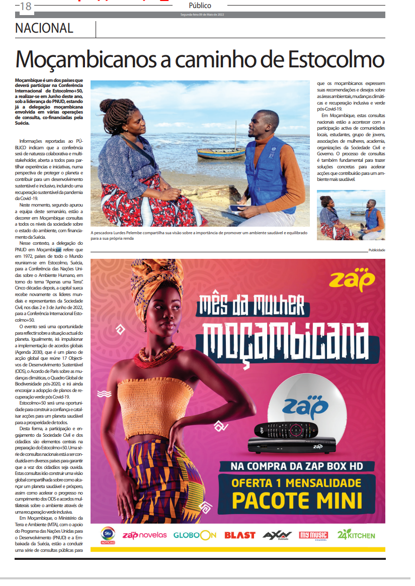 Newspaper PUBLICO about Stockholm50 in Mozambique