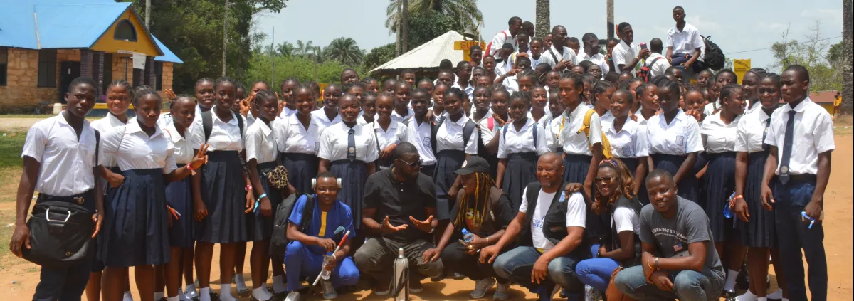 A group photo of the students of Ganta United Methodist School who took part in the Stockholm+50 consultations